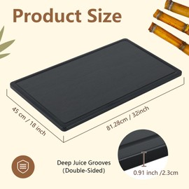 Teenyyou Large Acacia Wood Cutting Boards for Kitchen Extra Large Wooden Cutting Board with Juice Groove Extra Large Serving Platter Pre Oiled Wooden Carving Tray for Meat Cheese(Black,36 * 24 Inch)