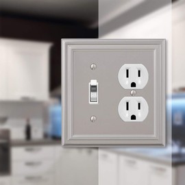 Amerelle Continental Single Toggle/Single Duplex Cast Metal Wallplate in Satin Nickel