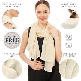 Shawl Factory Heidi Chiffon Scarf - Ladies Scarf Lightweight Shawls and Wraps - Womens Scarves - Gifts for Her - Ladies Scarves for Wedding, Bridal, Party and Everyday, 180cm x 70cm — Light Beige