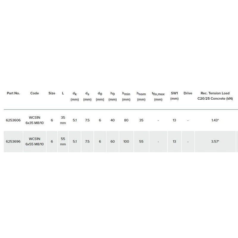 Walraven - M8/M10 Threaded Female Concrete Screw (WB6X35F) x 25