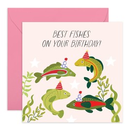 Funny Fish Birthday Card Women Men – ‘Best Fishes’ – Humorous Gifts for Friends, Colleagues, Coworkers, Bestie, BFF, Mum, Dad, Brother, Sister, Fishing Lovers, Boating - Comes with Stickers