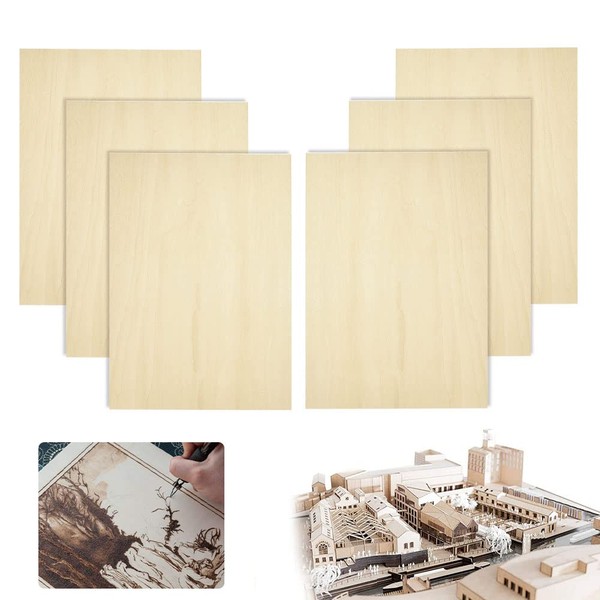 AFASOES 6 Pcs Balsa Wood Sheets, 300 * 200 * 2mm Plywood Sheets Unfinished Thin Basswood Sheets Hobby Wood Plywood Board for Woodcraft Model, Crafts, Pyrography, Painting, Stenciling, Home Decor