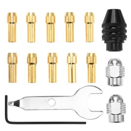 Drill Chuck Collet Set Replacement for Dremel, 10 PCS 4485 Brass Collets, 2 PCS All-Metal Nuts, 1PCS 4486 Keyless Chuck Come with Super-Thin Open End Wrench, L-Wrench