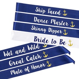 STAY GENT Hen Party Sashes 7 Pieces Bride to Be Sash with 1 Piece White Bride to Be Sash + 6 Pieces Blue Sash Hen Night Bridesmaid Bride Shower Bachelorette Party