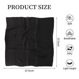 RtPcor Silk Like Head Scarf Neck Scarves for Women Premium Satin Headscarf Black Fashion Purse Scarf For Handbag