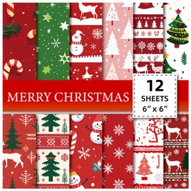 12 Sheet Xmas Scrapbooking Paper, 12 Designs 6x6 Chirstisma Scrapbook Paper 160gsm Scrapbooking Supplies Single-Side Printing for Cardmaking Junk Journal Decorative Cardstock Background