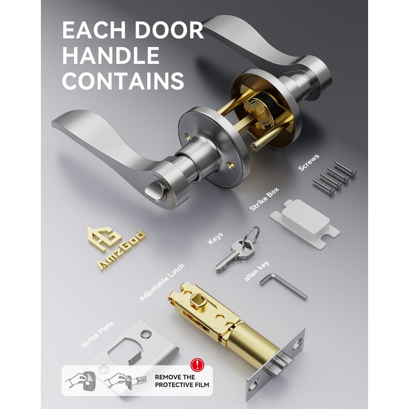 AmzGod 6 Pack Entry Door Handle with Lock and Key,