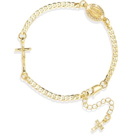 J&H DiaJuvelo Virgin Mary Bracelet Religious Catholic Bracelet for Women Confirmation Adjustable 14k Gold Plated Cross Bracelet Virgen de Guadalupe for Trendy Jewelry Gifts