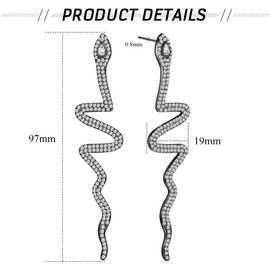 Snake Earrings for Women Stud Dangle Earrings Black Earrings Long Snake Shaped CZ Curved Gothic Earrings Snake Jewelry