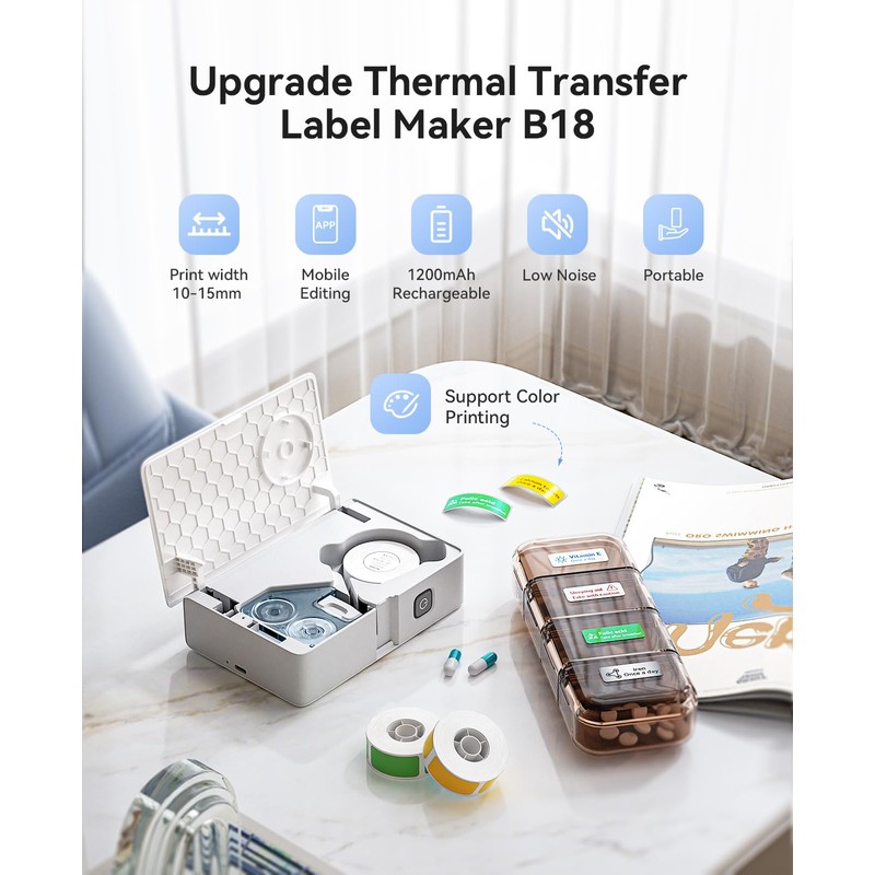 NIIMBOT N1 Bluetooth Label Maker Machine, Thermal Transfer Technology, Permanent