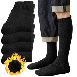 Dress Cici Over The Calf Warm Socks, Wool Cushioned Knee High Winter Sock Unisex (4 Set: 4Black)