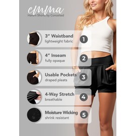 Conceited Shorts for Women with Pockets - Harem Style - Pleated - Soft and Flattering - Essential - Black - Large - X-Large