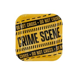 Fun Express 7" Mystery Party Crime Scene Tape Paper Dessert Plates - 8 Count