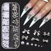 3D Metal Bow Nail Charms, Mixed Styles Silver Alloy Ribbon