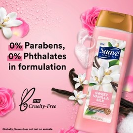 Suave Moisturizing Body Wash Women, Sweet Vanilla with Vitamin E and Aloe Extracts, No Parabens, No Phthalates, 18 Oz (Pack of 6)