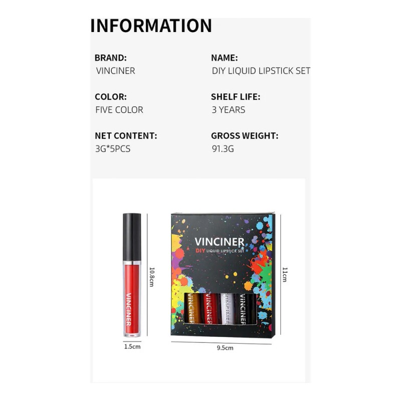 O Diy Liquid Lipstick Set 5pcs Black White Blue Yellow