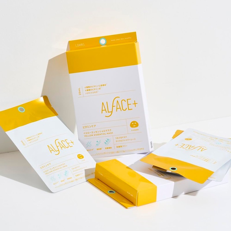 ALFACE Yellow Essential Mask, 4 Pieces, Vitamin Care, Moisturizing Mask,