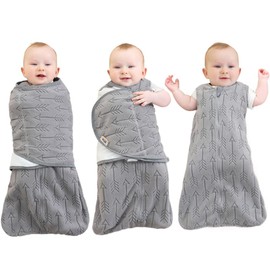BlueSnail 2-in-1 Adjustable Transition Swaddle 0-3 Month, Baby Sleep Sack with Removable Swaddle, Wearable Blanket, 2-Way Zipper for Easy Diaper Changes(Gray Arrow)