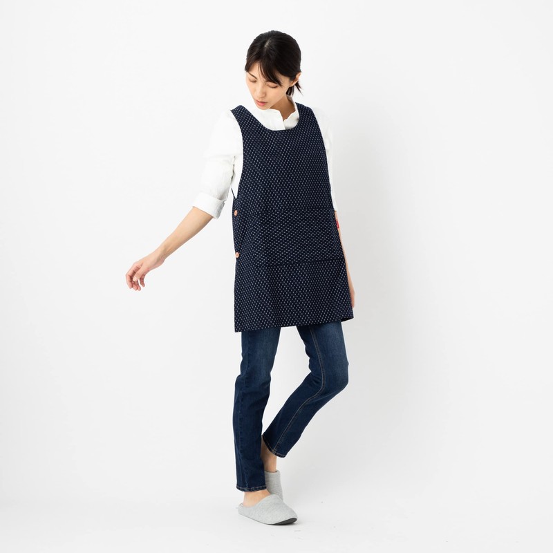 Watanosato Kurume Woven Double Pocket Apron, Navy Blue