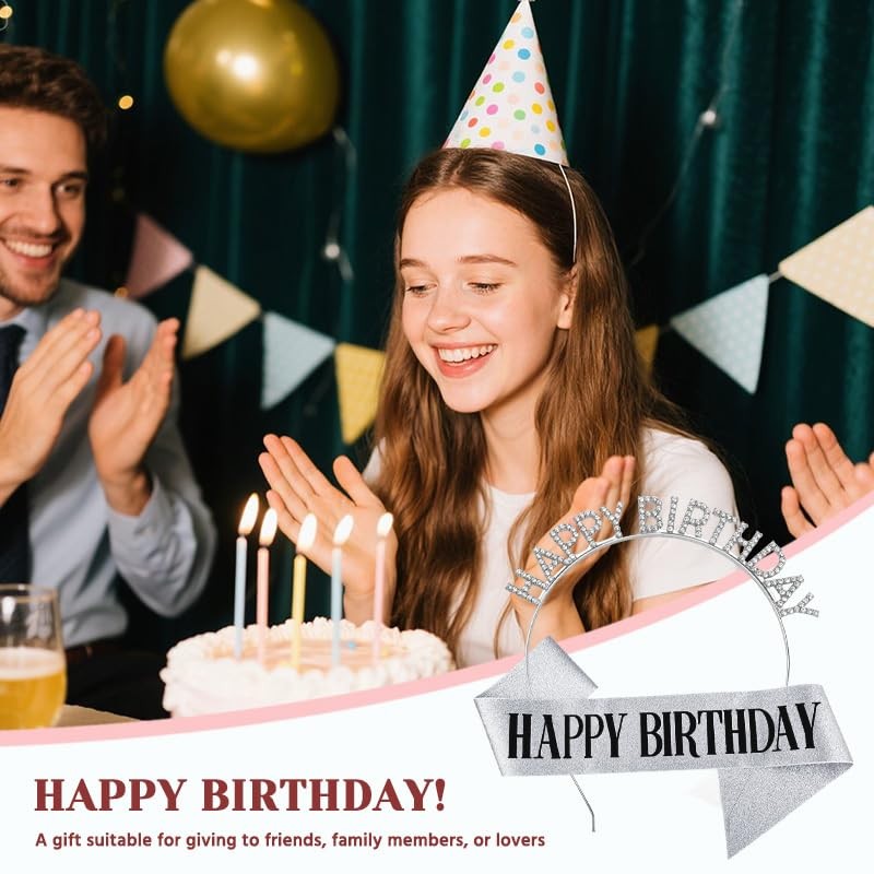 Happy Birthday Party Decorations for Women Girls Birthday Crown Sash