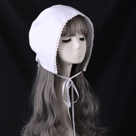 COSDREAMER Girls Women Mop Hat Colonial Pilgrim Prarie Bonnet Hats (White-b)