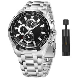 Reloj Hombres de 3ATM Impermeable, Reloj Automático Hombre con Marcadores Luminosos, Reloj de Acero Inoxidable con Pulsera Ajustable, Reloj Analógico para Controlar el Tiempo