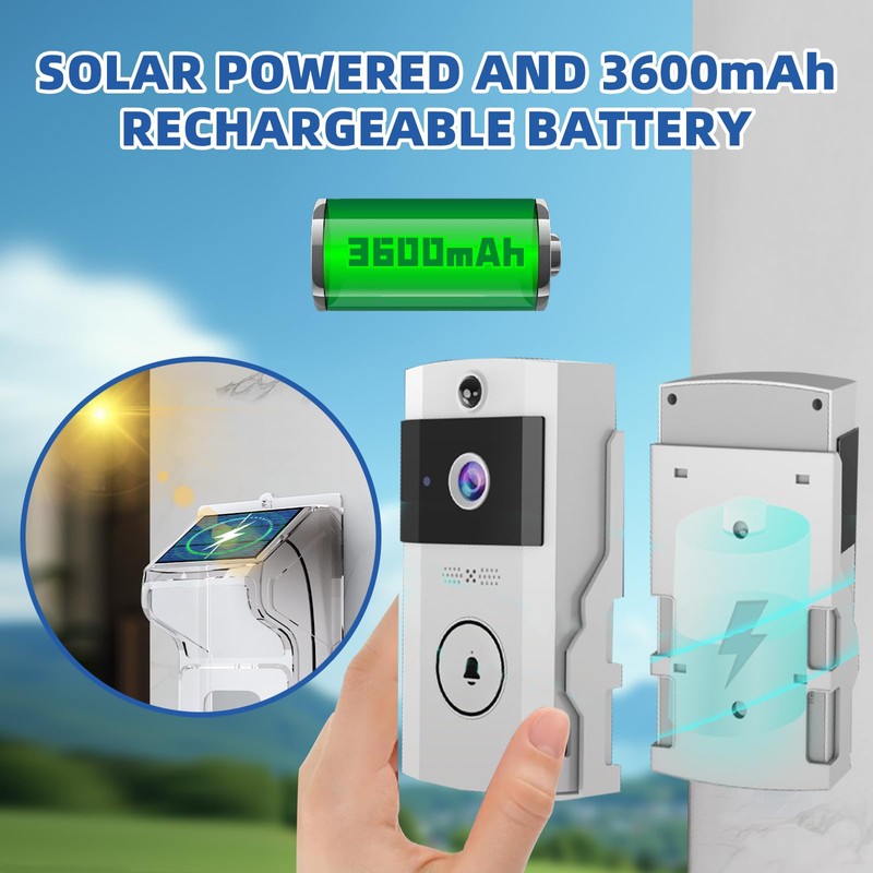 OBEST Wireless Intelligent High-Definition Video Doorbell, With Solar Rain Cover,