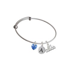 Delight Jewelry Silvertone #1 Coach - Crystal Heart and Pebble Initial Custom Charm Bangle Bracelet