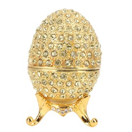 Hand-Painted Mini Egg with Rich Enamel and Sparkling Rhinestones Jewelry Trinket Box (Gold)