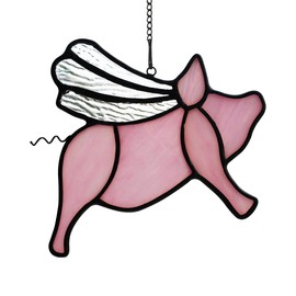 BOXCASA Flying Pig Decor Stained Glass Suncatcher,Cute Pig Stained Glass Window Hangings Funny Pig Decor Pig Gifts for Girls Women Mom Pig Lovers,Tiny Piggy Party Decorations