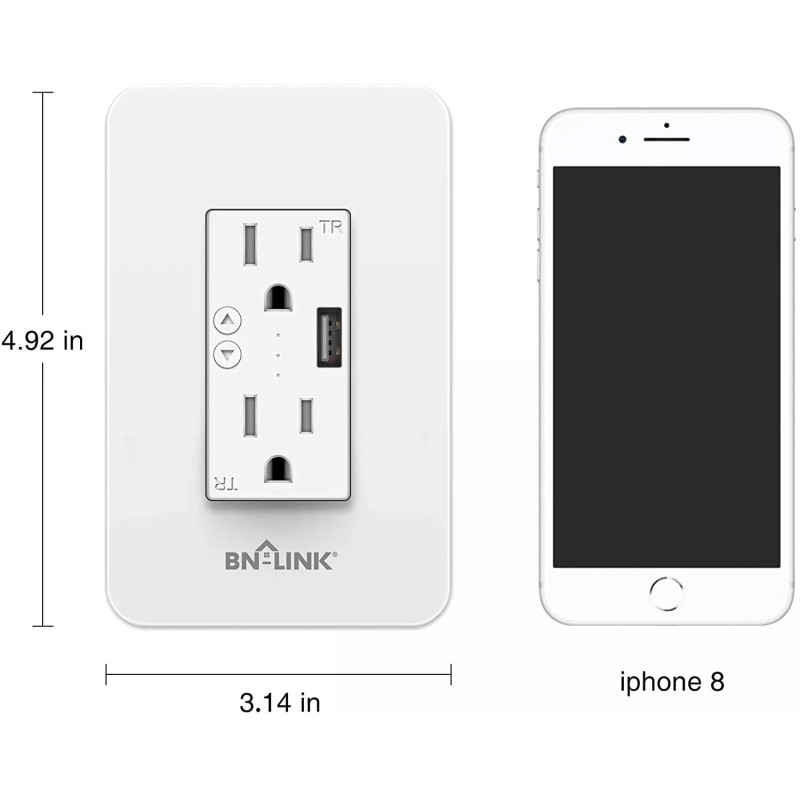 BN-LINK Wifi Smart In-Wall Electrical Outlet with USB Ports Control