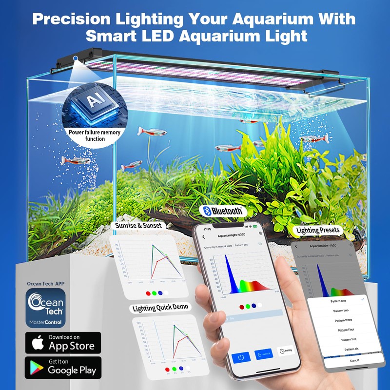 Erreloda Bluetooth LED Aquarium Light with APP Control, 3 Modes