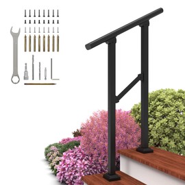 Arti-Life Hand Rails for Outdoor Steps,Railings for Outdoor Steps,2 Step Handrails for Outdoor Steps,Porch Handrail Wrought Iron Railing Kit for Concrete,Brick,Wood Steps