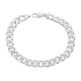 Treasure Bay Mens Solid 925 Sterling Silver Curb Chain Bracelet 8mm Width Italian Made Chain (22CM)