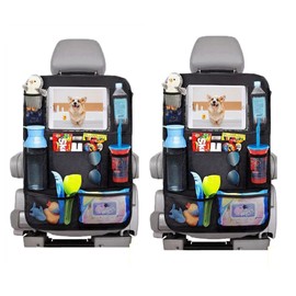 Slivery Color Backseat Car Organizer and Car Seat Protector with Thickest Padding (2 Pack) Bundle, Car Travel Accessories