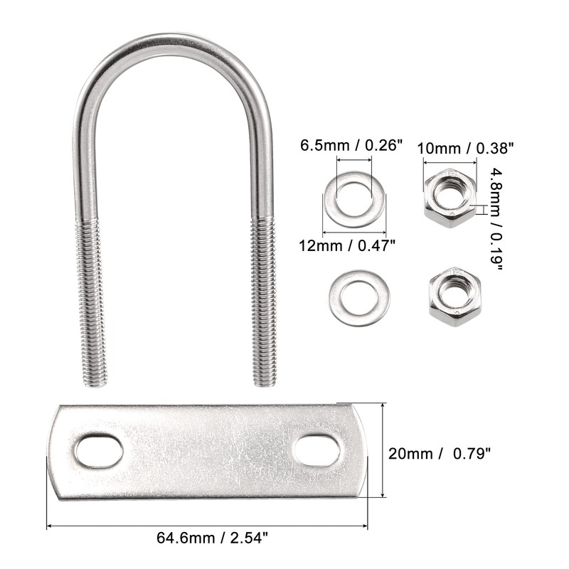 sourcing map Round U-Bolt 1.42"(36mm) Inner Width 83mm Length Steel