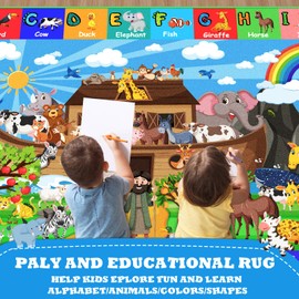 DINSUMRUG ABC Kids Rug for Playroom 59×39.4 in Noah's Ark Animals Rug Baby Play Mat Alphabet Mat Shape Color Classroom Carpet Kids Playroom Early Learning Carpet for Preschool Toddlers Tummy Time