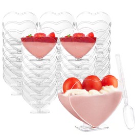 YANYOPPINT 40 Pack 3oz Mini Dessert Cups with Spoons Heart-shape Bowls Great For Tasting Birthday Party Desserts Parfait Cup Shot Glasse Goblet Reusable Fruit Ice Cream Pudding Appetizer Cup Bowls