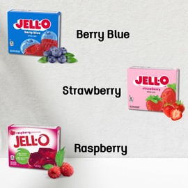 Gelatin Variety Pack, 6 Flavored Instant Jelly Dessert Mix, Blue Berry, Strawberry, Raspberry, Lemon, Orange and Lime (3oz/Pack of 6)