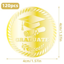 120pcs Graduation Stickers, Self-Adhesive Graduate Cap Stickers Gold Graduation Labels Envelope Seals for Grad Party Supplies Gift Decor