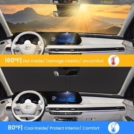 Foldable Sun Shade WODSTA Full Coverage Windshield Sunshade fit for Hyundai Palisade 2020-2025 4-Layer Thickened Windows Visor 240T Polyester Windshield SunShade fit for Palisade Accessories 2020-2025