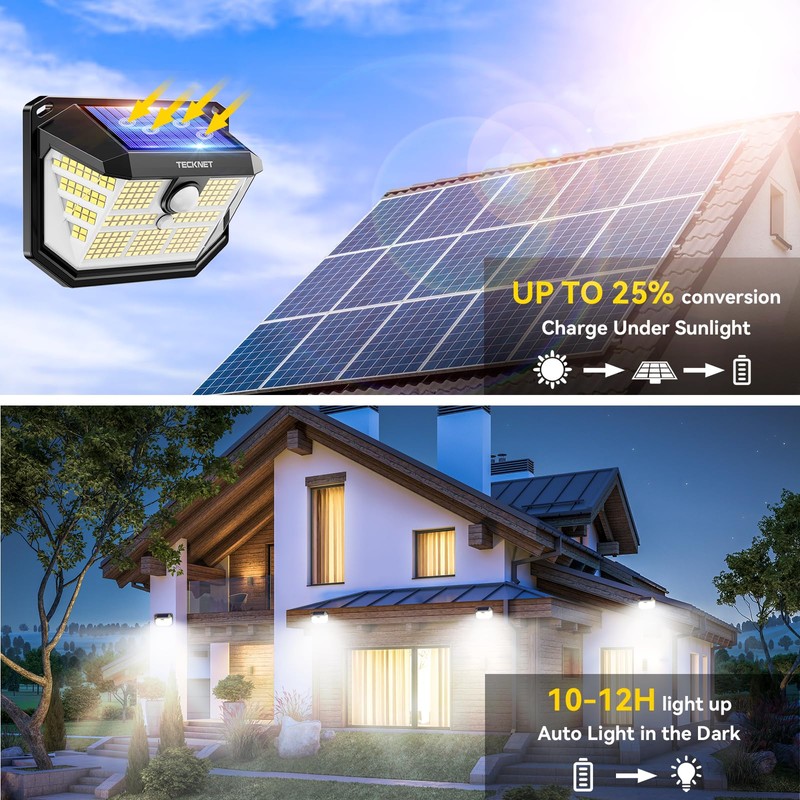TECKNET 231 LED Solar Motion Lights Outdoor Waterproof, 4 Pack