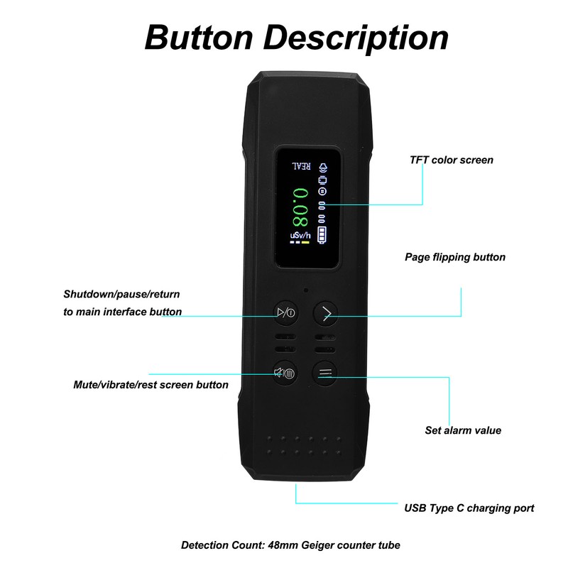 Nuclear Radiation Detector High Sensitivity Sound Light Alarm HD LCD