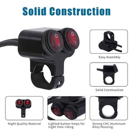 Greluma 12 V Waterproof Motorcycle ATV Bicycle 22 mm 7/8 Inch Handlebar Double Control Kill Button, Headlight Switch, Hazard Light, Fog Light, On Off Switch