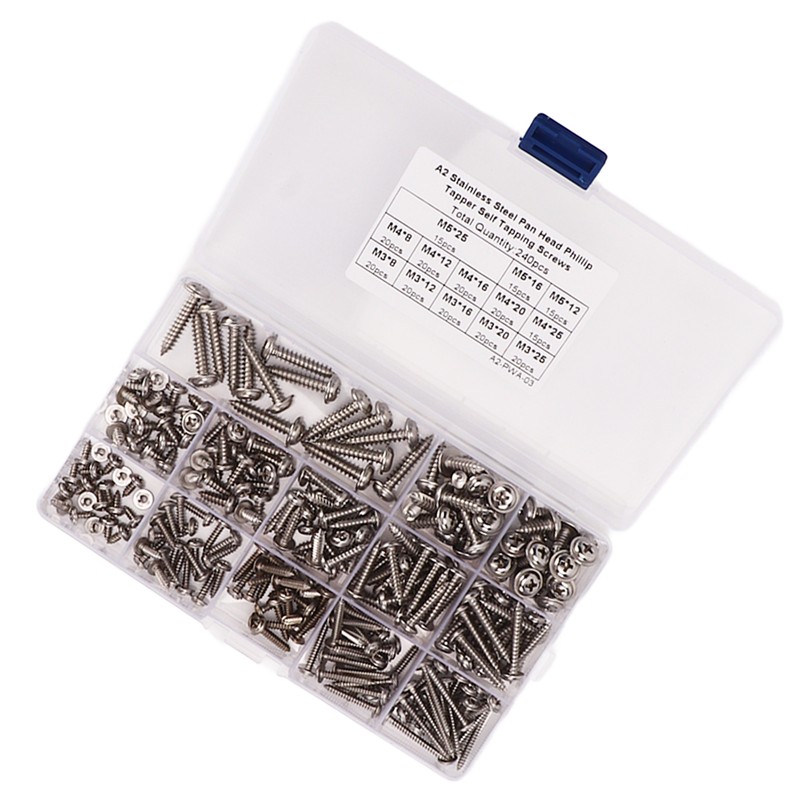 240Pcs Self Tapping Screws Cross Pan Head Stainless Steel M3