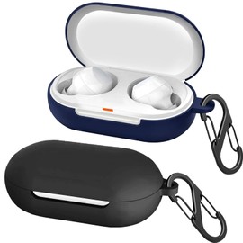 easyBee Hülle 2er-Pack Kompatibel mit Sony WF-C500 True Wireless Kopfhörer, mit 2 Karabiner, Flüssiges Silikon Case Ultradünn Stoßfest Schutzhülle Bluetooth Earphones Tasche - Schwarz und Blau