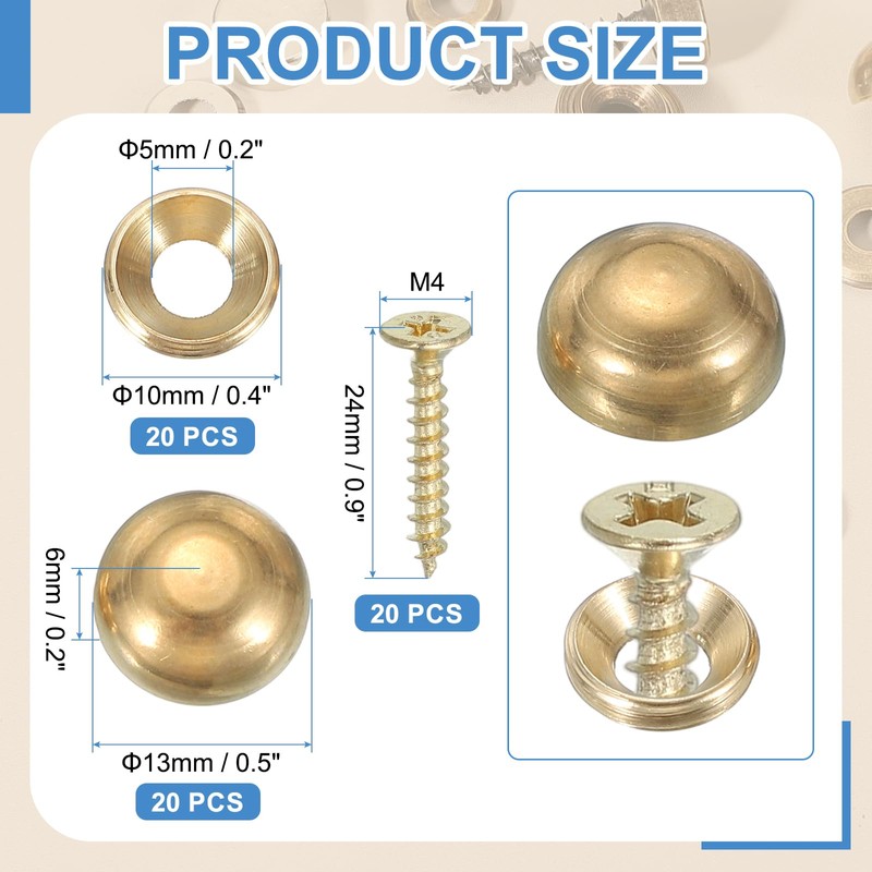 YELARXI Brass Decorative Screws with Caps, Mirror Screw Self Tapping