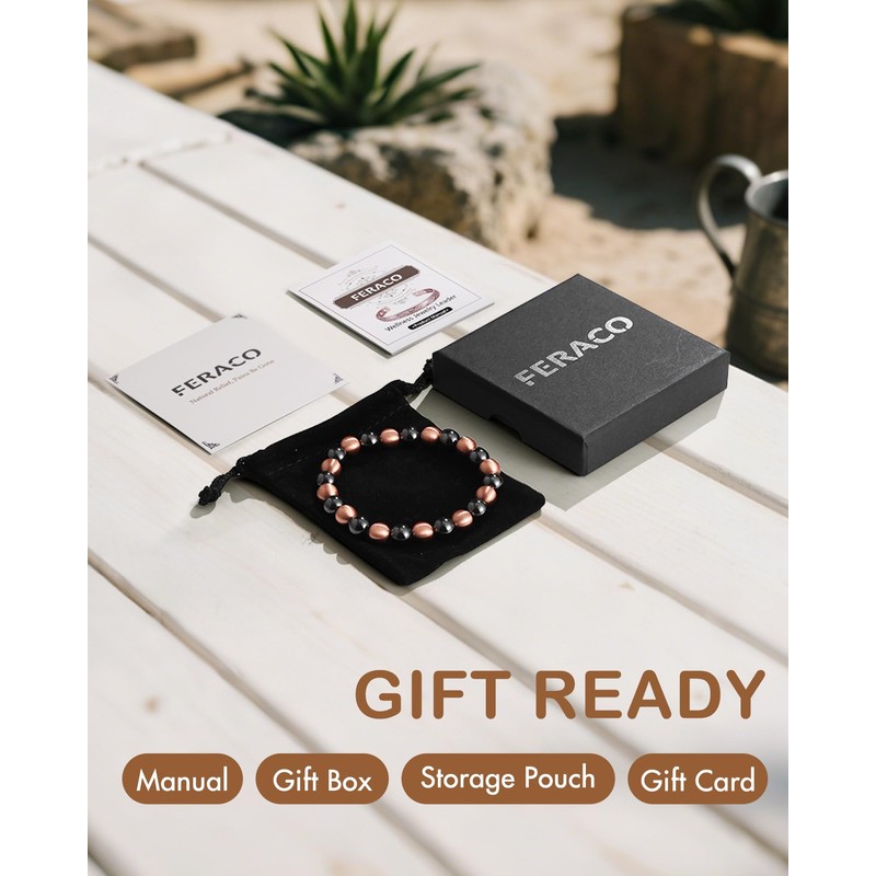 Feraco Pure Copper Magnetic Bead Bracelet for Men Women, 8mm
