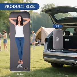 BREVITRIP Self-Inflating Sleeping Pad 20s Fast Inflation with Electric Pump 9.5 R-Value Insulated Camping Mattress for Car/Tent/Travel 800lbs Capacity Ultra-Portable & Noise-Free（Gray）