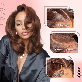 Afribye Brown Wig Human Hair 200% Density 13x6 Body Wave Lace Front Wigs Human Hair Pre Plucked Short Wigs for Black Women Glueless Frontal Wig Human Hair Loose Wavy 16 inch